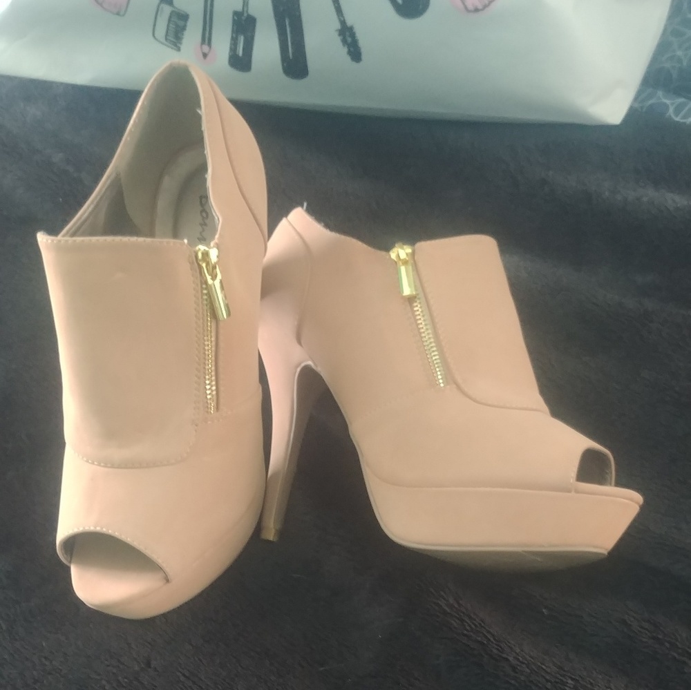 Tan peep toe heels